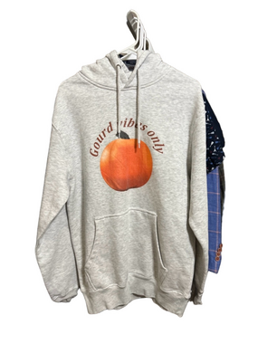 Gray Hoodie with Pumpkin Graphic - "Gourd Vibes Only" medium gardening gardener